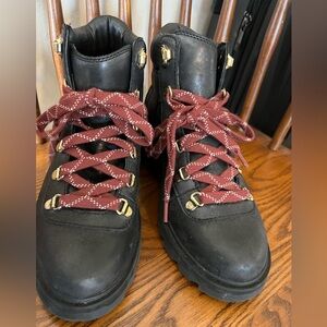 Sorel Black Leather Boots with Red Laces